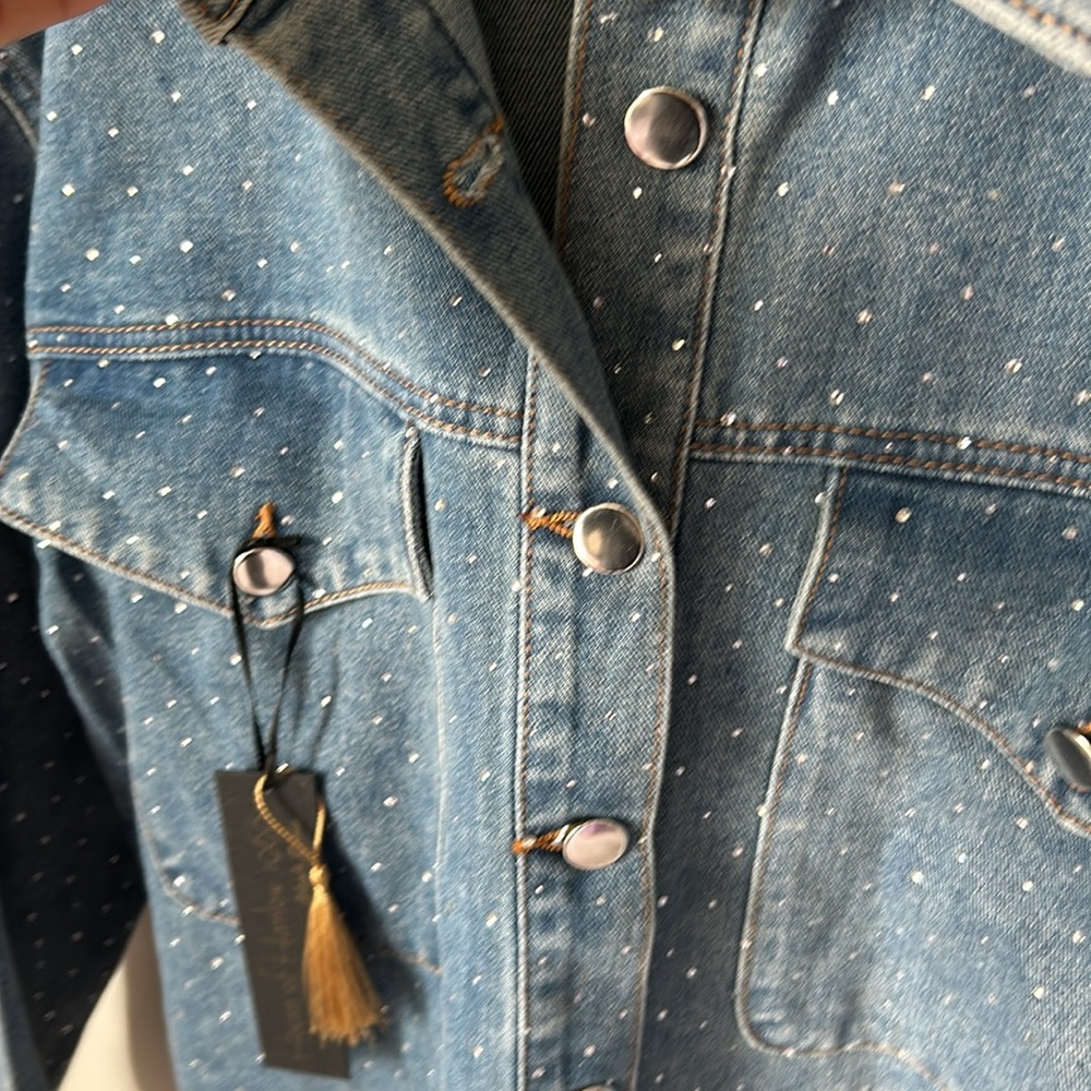 House of Harlow 1960 Denim Crystal Button Down Shirt/ Jacket - Picture 4 of 9